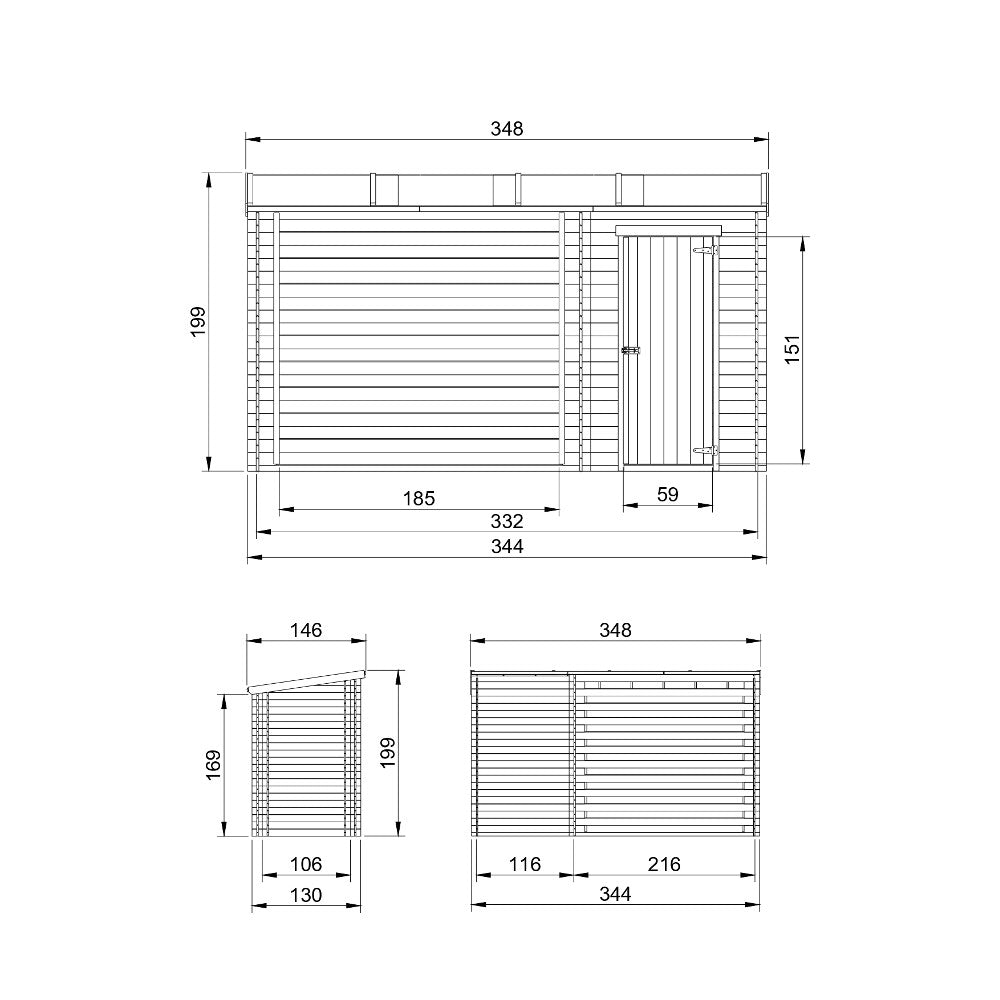 Abri pour bois de chauffage M205 – 344 x 130 cm – 4 m2