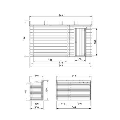 Abri pour bois de chauffage M205 – 344 x 130 cm – 4 m2