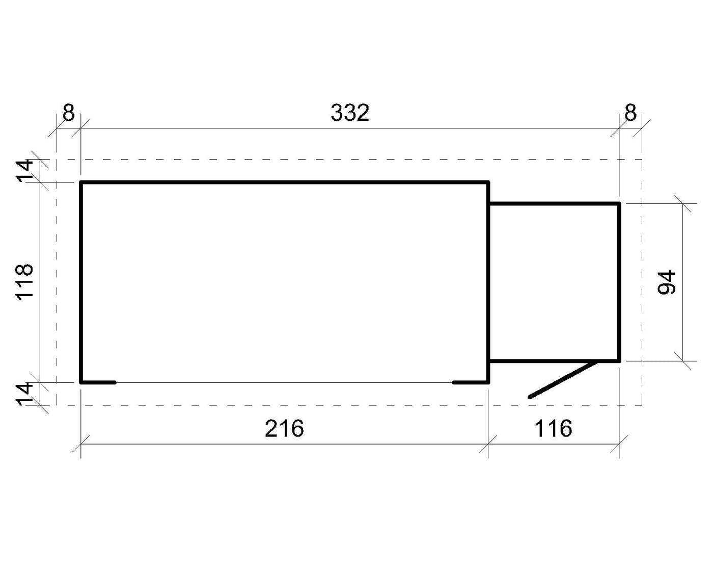 M205 Brennholzschuppen – 344 x 130 cm – 4 m2