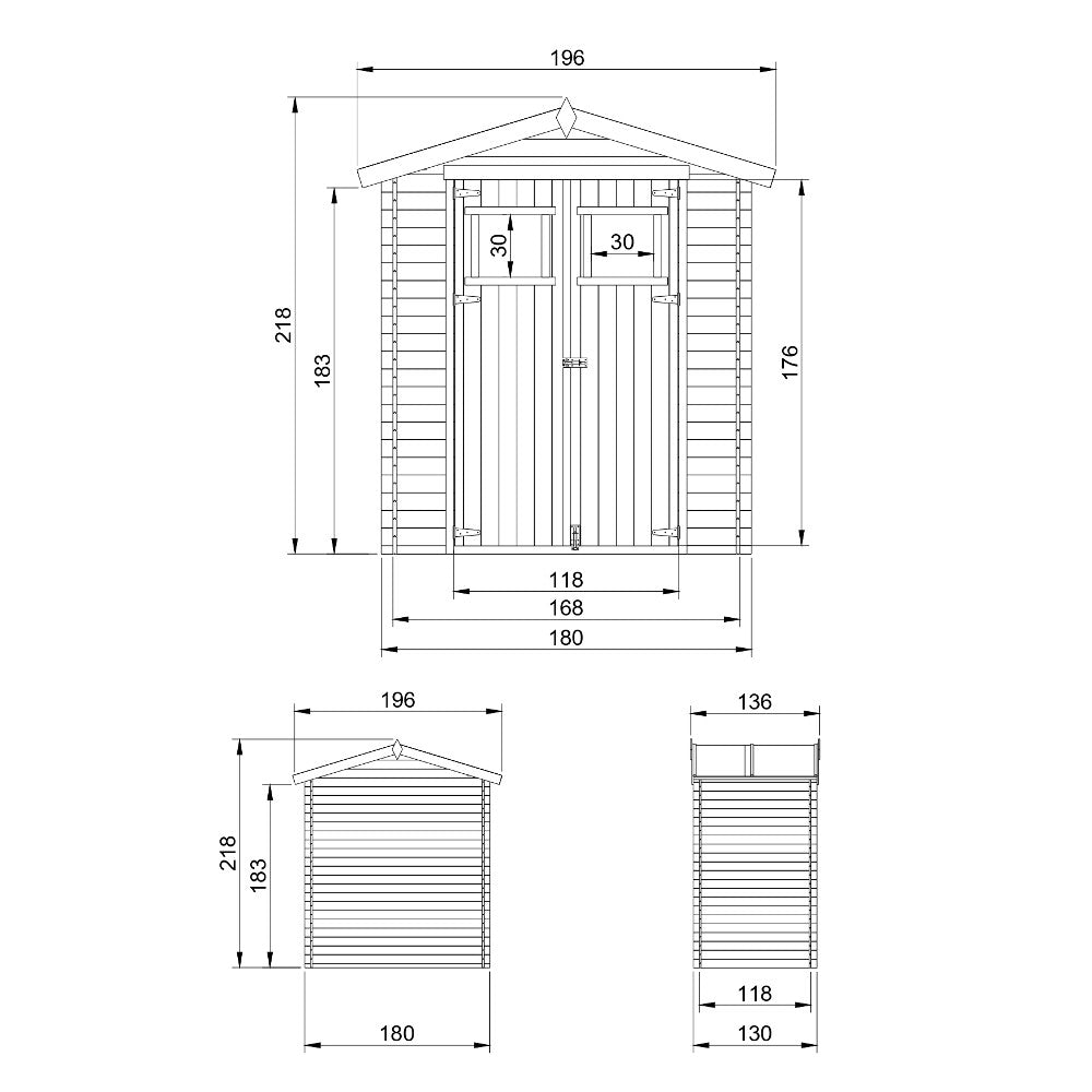 Holzgartenhaus M367 – 180 x 130 cm – 2 m2