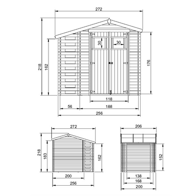 Holzgartenhaus M386 – 256 x 200 cm – 5 m2