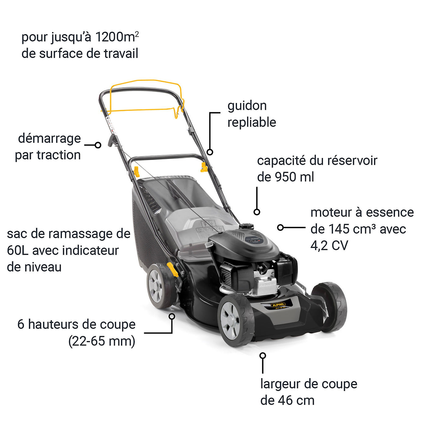 Tondeuse thermique tractée 145 cm³ AL4 46 SH - ALPINA