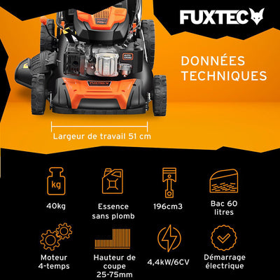 Tondeuse thermique 196 cm³ 51cm 6CV 60L - FUXTEC